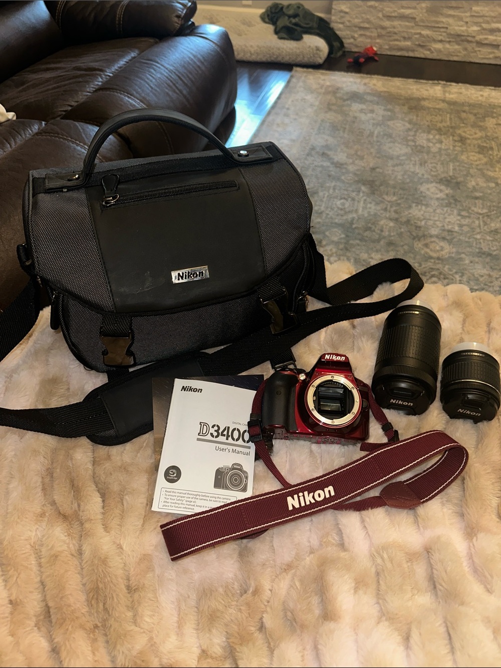 Nikon D3400 Red DSLR Camera Kit with Lenses and Bag